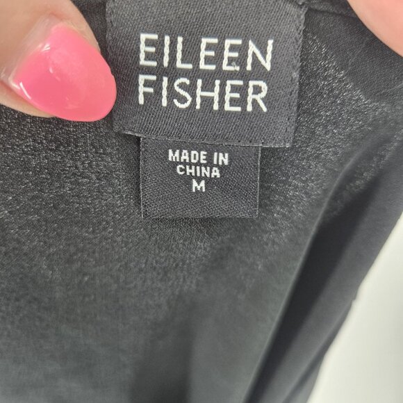 Eileen Fisher Black Silk Button Front Blouse Long Sleeve Women's Size Medium - Picture 7 of 8